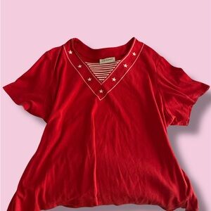 C.D. Daniels Red V-Neck Top with Stars